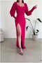Flexible Evening Dress with Vertical Fabric Collar and Slit in Crepe Fabric - 3