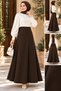 Women's Bitter Brown Long Marine Striped Seersucker Fabric Sheer Sheath Hijab Skirt