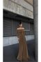 Kayık Long Evening Dress with Low-Cut Sleeves and Maxi Neckline