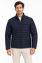 Men's stand collar water repellent puffer quilted three-pocket jacket - navy blue - 8