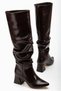 Women's Long Wrinkled Thick Patent Leather Bellows Heeled Boots - 5