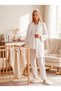 New Season Ecru Shawl Collar Easy Breastfeeding Design Long Sleeve Maternity Pajama Set - 4