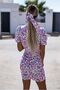 V Gathered Sleeve Mini Collar Short Dress - 2