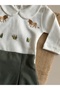 Lion Embroidered Snap Fastener Long Sleeve Bodysuit and Khaki Trousers Baby Boy Set - 4