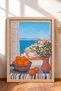 Coastal Town and Oranges from the Window Framed Painting Italy Poster Wall Decor Itn062