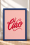 Red Ciao Writing on Pink Background Framed Painting Italy Poster Living Room Kitchen Wall Decor Itn084 - 3