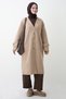Beige Cashmere Coat with Buttoned Scarf Detail - 5