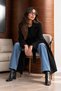 Women's Stylish Cut-Waist Long Black Coat - 4