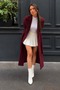 Women's Belted Double-Breasted Collar Long Cashmere Burgundy Coat - 2