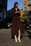Women's Shawl Collar Belted Long Cashmere Brown Coat