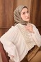 وشاح حريري من التويل بنمط هندسي باللون الأخضر - 2