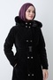 Black Quilted Coat with Belt and Double Snap Fasteners - 2