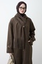 Bitter Brown Cashmere Coat with Buttoned Scarf Detail - 4