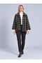 Women's Anthracite Houndstooth Patterned Single Pocket Asymmetrical Velvet Jacket - 6