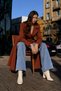 Women's Shawl Collar Belted Long Cashmere Tile Coat - 4