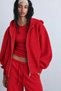 Fleece Inside Oversize Cut Hooded Zippered Red Tracksuit Set - 5