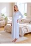New Season Blue Winter Jacquard Full Length Breastfeeding Compatible Design Long Sleeve Maternity Nightgown Set - 5
