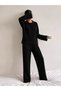 Women's Long Sleeve Patterned Report Fabric Soft Pajama Set – Relaxed Fit Crew Neck Bottom Top Set
