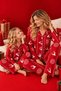 New Year's Pattern Crepe Suede Soft Textured Buttoned Interlaced Mother-Daughter Pajama Set