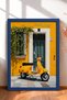 Yellow Facade in Front of Classic Scooter Framed Painting Italy Poster Living Room Kitchen Wall Decor Itn081