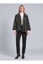 Women's Anthracite Houndstooth Patterned Single Pocket Asymmetrical Velvet Jacket - 2
