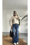 Women's Cream Crew Neck Thessaloniki Knit Crop Knitwear Sweater Draped Sleeve Sweater - 4