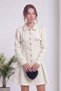 Women's Shirt Collar Gold Buttoned Long Sleeve Mini Dress Black, Ecru, Brown - 4