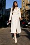 Women's Shawl Collar Belted Long Cashmere White Coat - 3