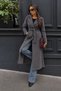 Women's Belted Double-Breasted Collar Long Cashmere Smoked Coat - 6