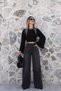 Black Side Gathered Bat Sleeve Blouse - 2