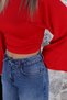 Red Side Gathered Bat Sleeve Blouse - 5