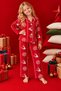 New Year's Pattern Crepe Suede Soft Textured Buttoned Interlaced Mother-Daughter Pajama Set - 3
