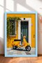 Yellow Facade in Front of Classic Scooter Framed Painting Italy Poster Living Room Kitchen Wall Decor Itn081