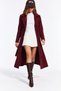 Women's Wide Collar Belted Long Burgundy Coat with Side Pockets - 3