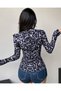 Women's long sleeve hooded front zipper leopard print puffer diving jacket - 3