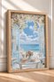 White Flowered Doorway with Sea View Framed Painting Italy Poster Wall Decor Itn112 - 2