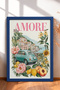 Amore Written Mint Green Classic Car Framed Painting Italy Poster Wall Decor Itn118