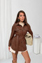 Women's Brown Belted Faux Leather Jacket Shirt Nj205 - 3