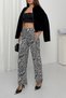 Women's Ecru-Black Patterned High Satin Trousers Nj203 - 2