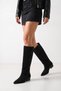 Women's Black Suede Pointed Toe Short Heel Western Boots - 5