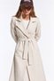 Women's Wide Collar Belted Long Cream Coat with Side Pockets - 2