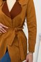 Women's Tan Collar Detailed Belted Suede Short Trench Coat Nj211 - 2
