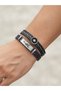 Men's 2-Piece Black Pu Leather Bracelet Set with Scorpion Figure Metal Plate Double Combination Accessory Blk99