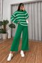 Women's Green-White Striped Top and Bottom Knitwear Pants Set Nj201