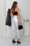 Women's Silver Color Shiny Look High Flat Leg Pants Nj207 - 9