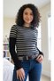 Gray Black Striped Black Sleeved Italian Style Long Sleeve Blouse