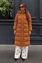 Women's Hooded Long Stylish Tan Puffer Coat - 2