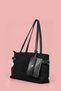 Women's Suede Tote Shoulder Bag with Wallet and Belt Detail, Zippered Hand and Shoulder Bag - 3