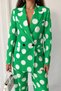 Women Green 80S Polka Dot Blazer Jacket Pants Set Nj202 - 3
