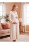 New Season Ecru Shawl Collar Winter Full-Length Buttoned Breastfeeding-Friendly Design Long Sleeve Maternity Fleece Dressing Gown Nightgown Set - 5